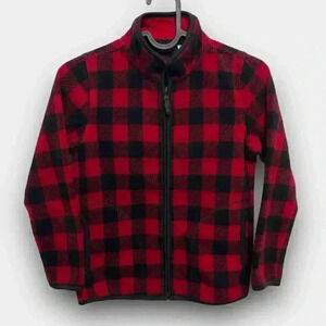 UNIQLO‎ fleece plaid zip-up cardigan red/black toddler size 7/8